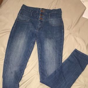 Super high rise medium washed skinny jeans
